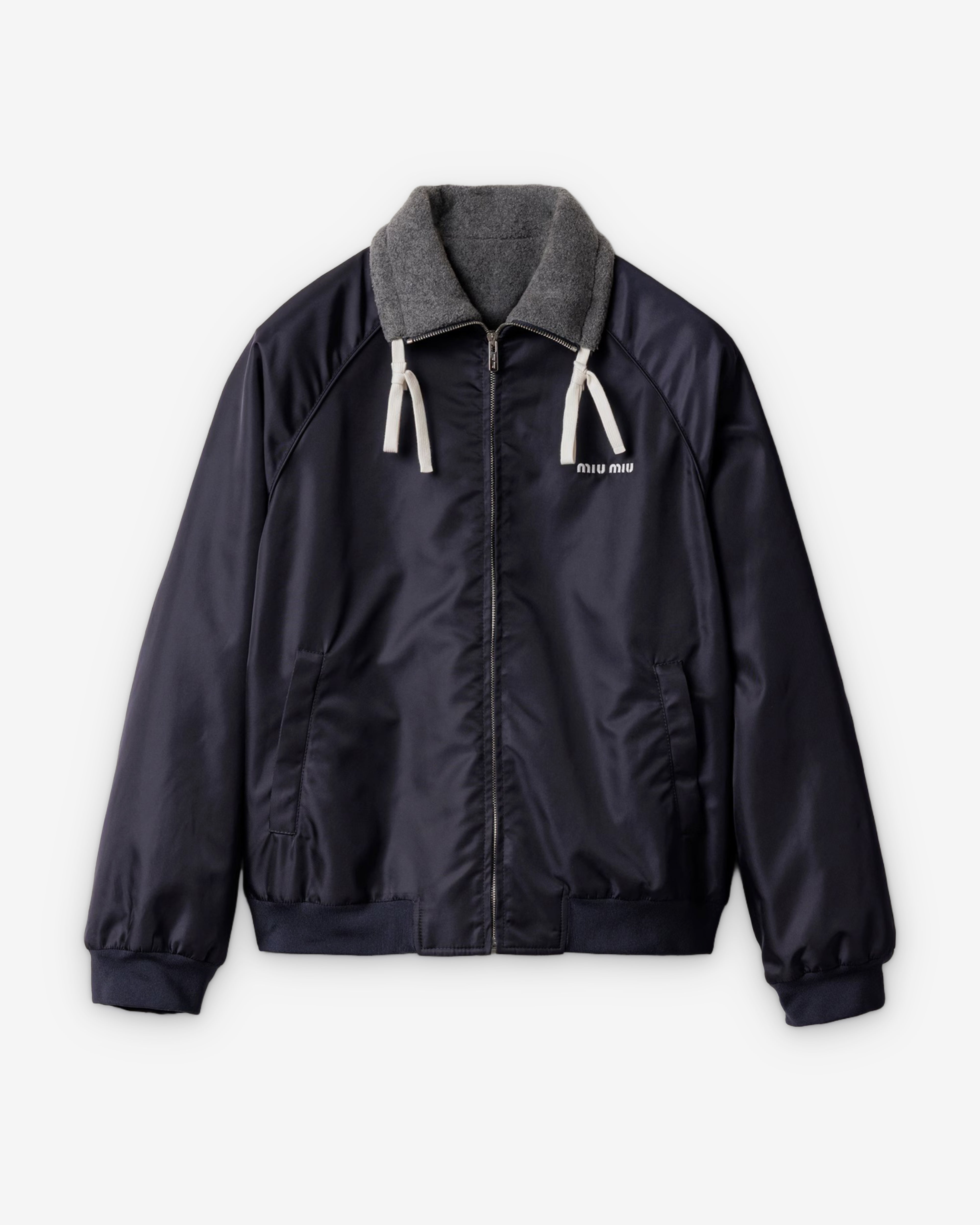 Miu Miu: Men's Technical Gazar And Fleece Bomber Jacket (Navy