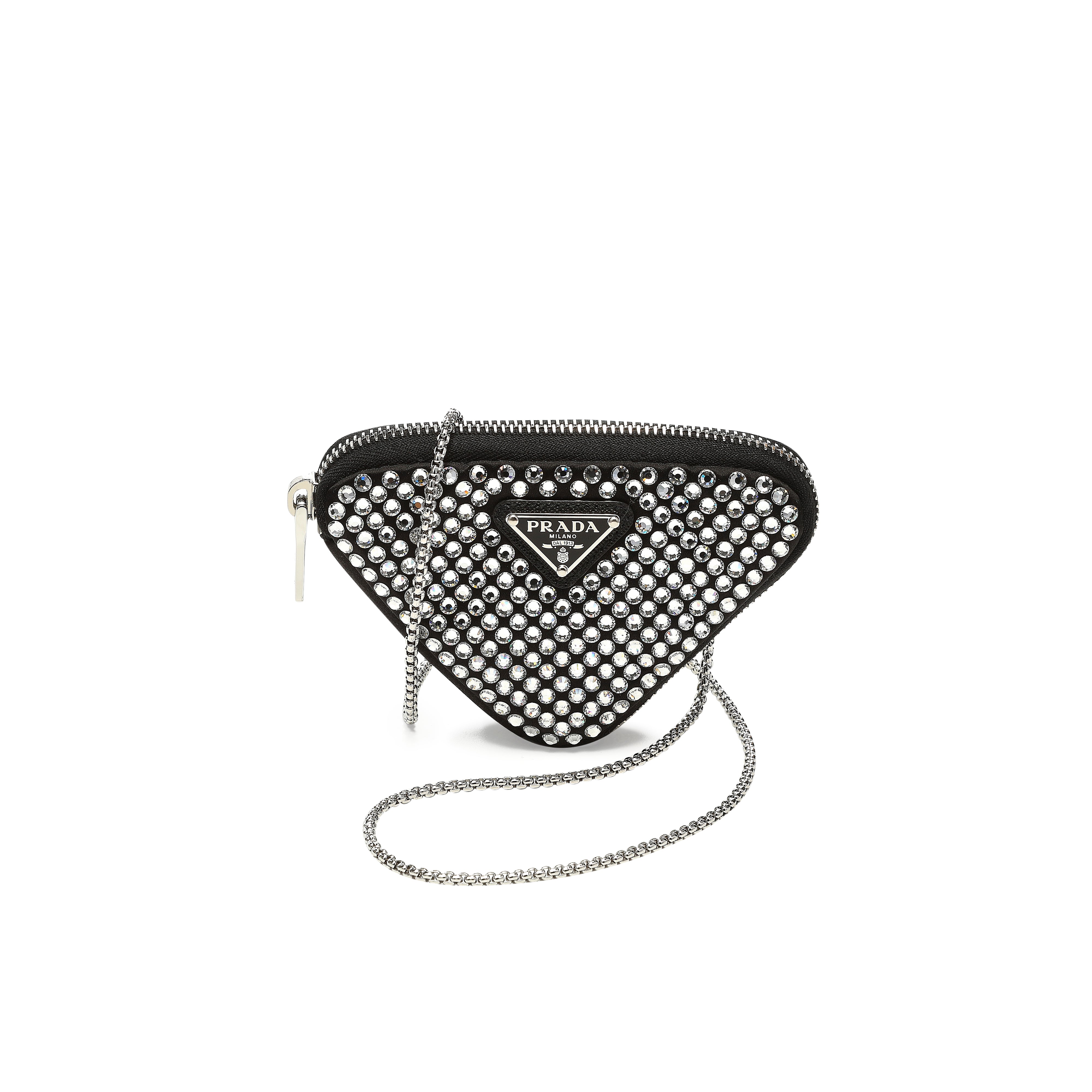 Crystal Triangle Shoulder Bag in Silver Prada