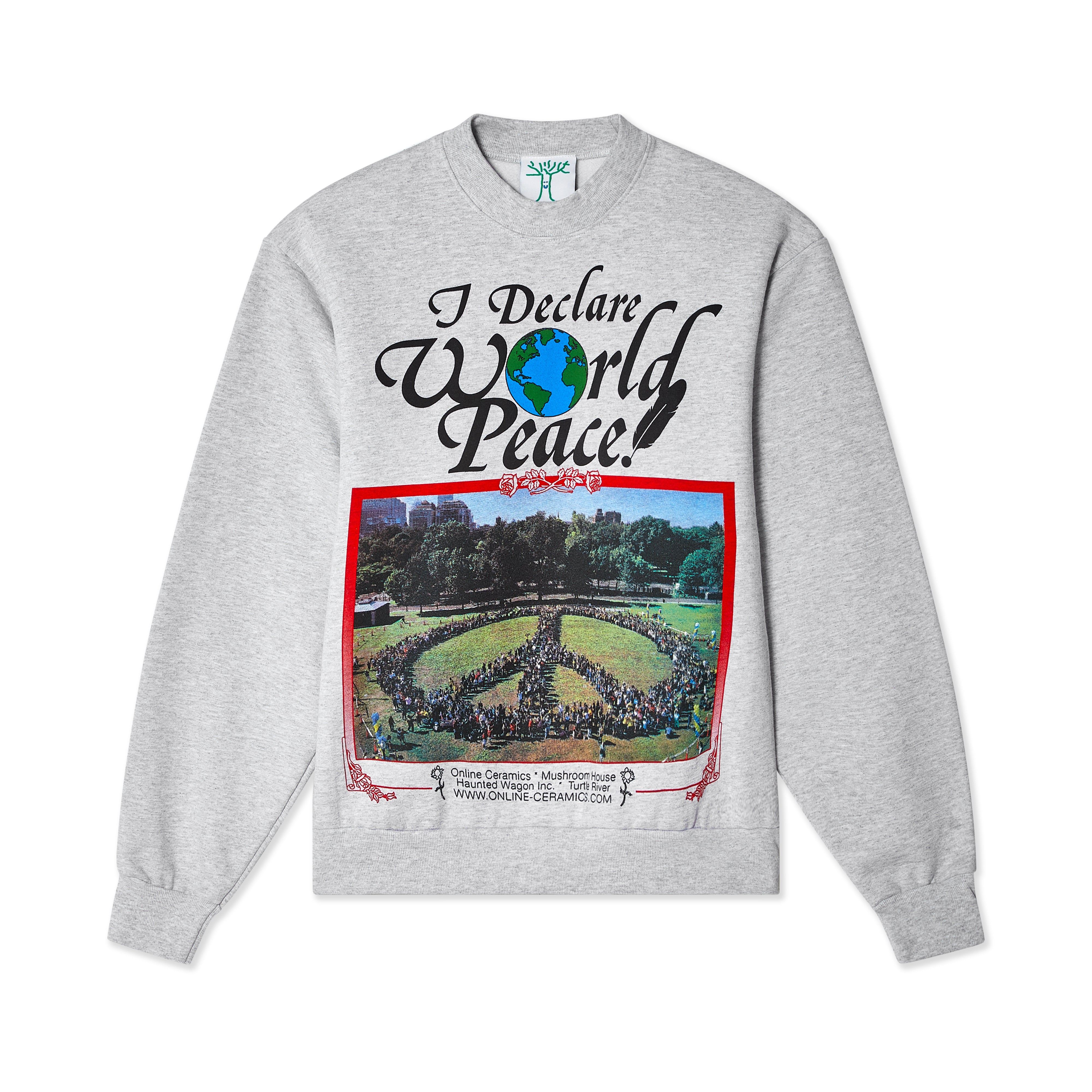 Online Ceramics: I Declare World Peace Crewneck (Ash) | DSMNY E-SHOP