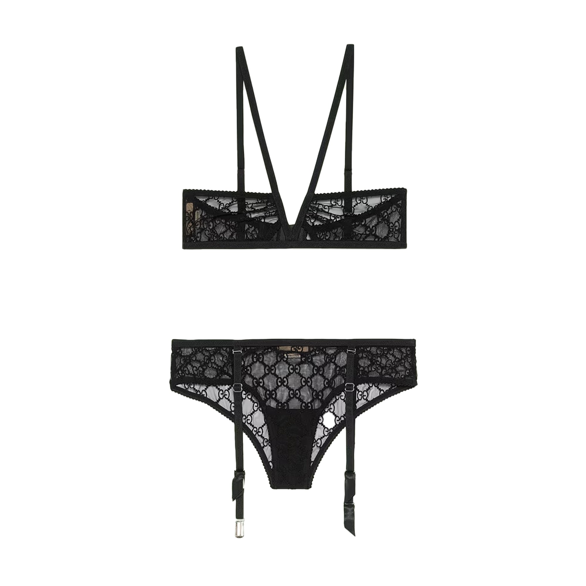 Black Embroidered tulle bra and high-rise briefs, Gucci