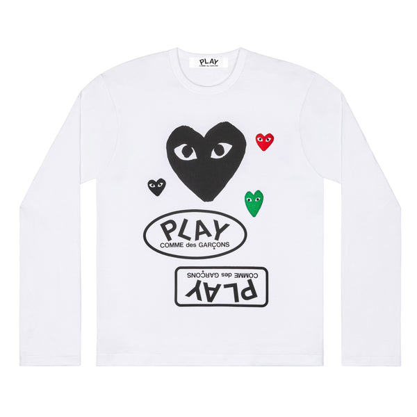 Play Comme des Garçons - Logo Longsleeve T-Shirt with Black Heart - (White)