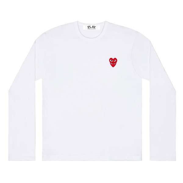 Play Comme des Garçons - Longsleeve T-Shirt with Double Red Heart - (White)