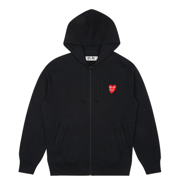 Play Comme des Garçons - Hooded Sweatshirt with Double Red Heart - (Black)