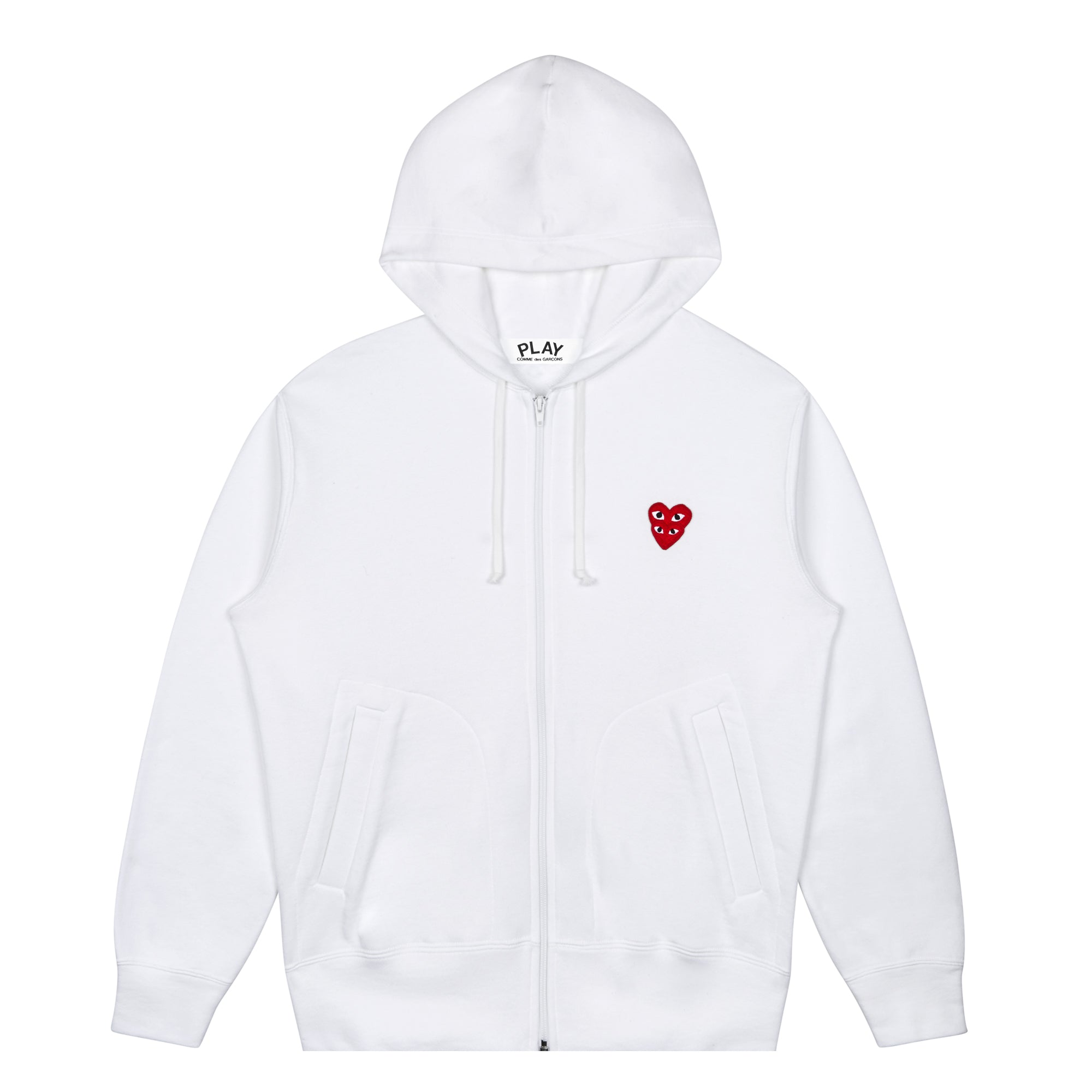 Play Comme des Garçons - Hooded Sweatshirt with Double Red Heart - (White)
