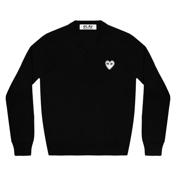 Play Comme des Garçons - White Heart V-Neck Sweater - (Black)