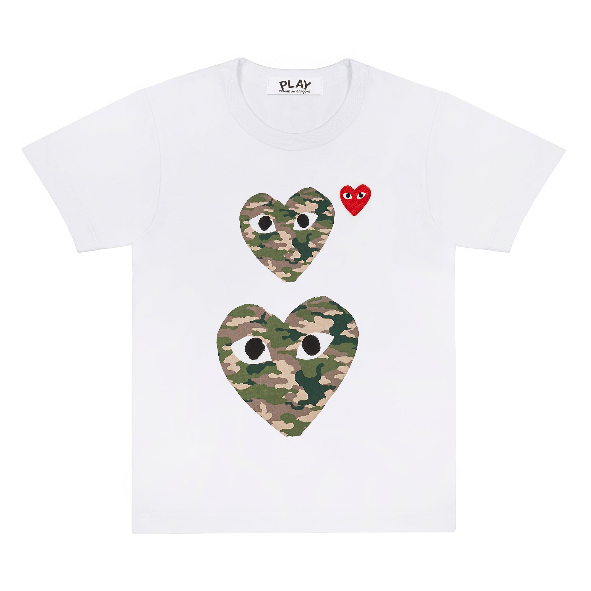 Comme des Garcons Play Camouflage Double Heart T Shirt White