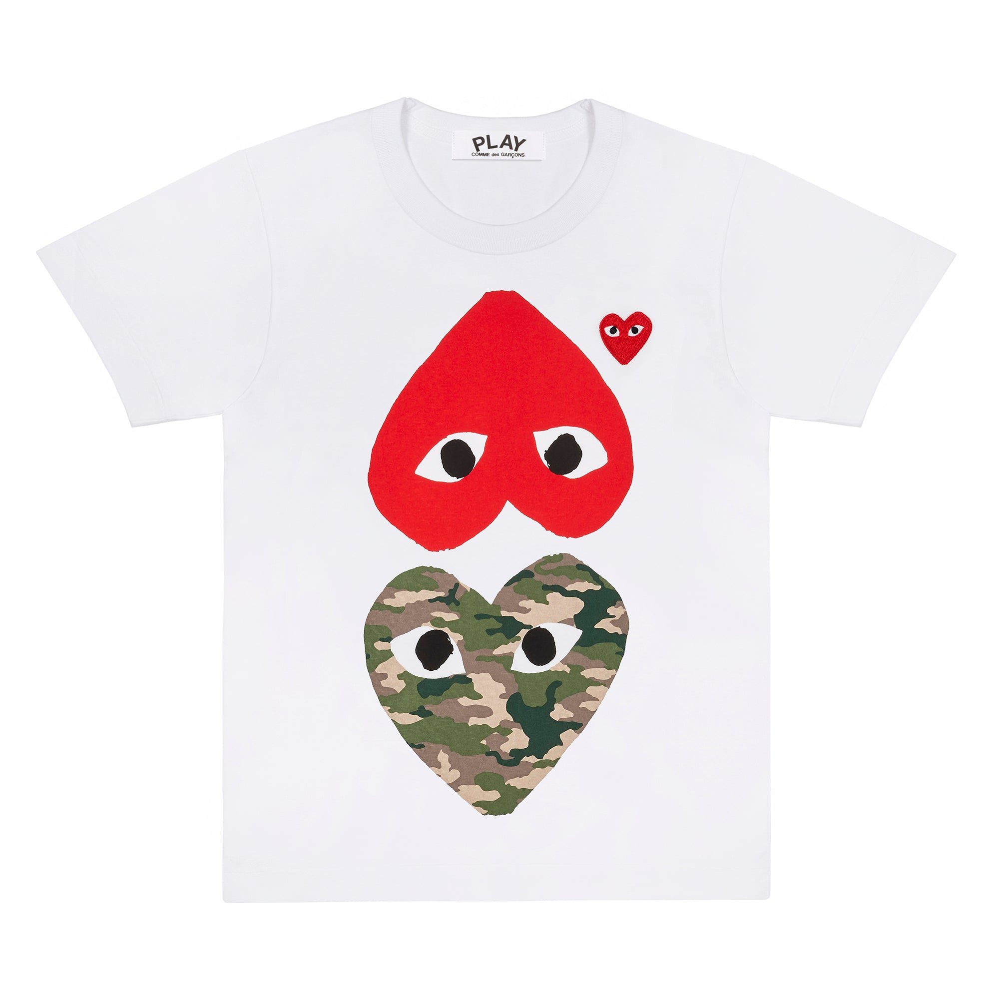 Eller offer Udøve sport Play Comme Des Garçons Camouflage With Upside Down Heart T-Shirt (White) |  Dover Street Market New York E-Shop – DSMNY E-SHOP