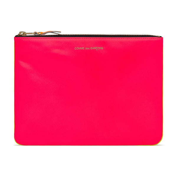 CDG Wallet - Super Fluo Large Zip Pouch - (Pink/Yellow SA5100SF)