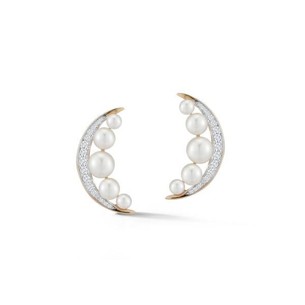 Mateo - Women's 14kt Gold Pearl Crescent Moon Earring - (Yellow Gold)