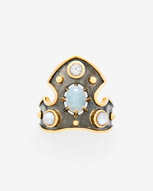 Elie Top - Women's Blason Ring - (Yellow Gold/Opal)