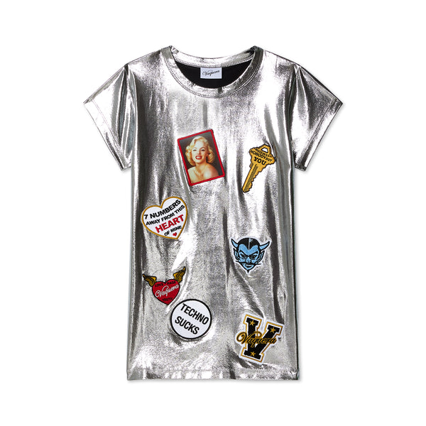 Vaquera - Women's Baby Tee With Patches - (Silver)