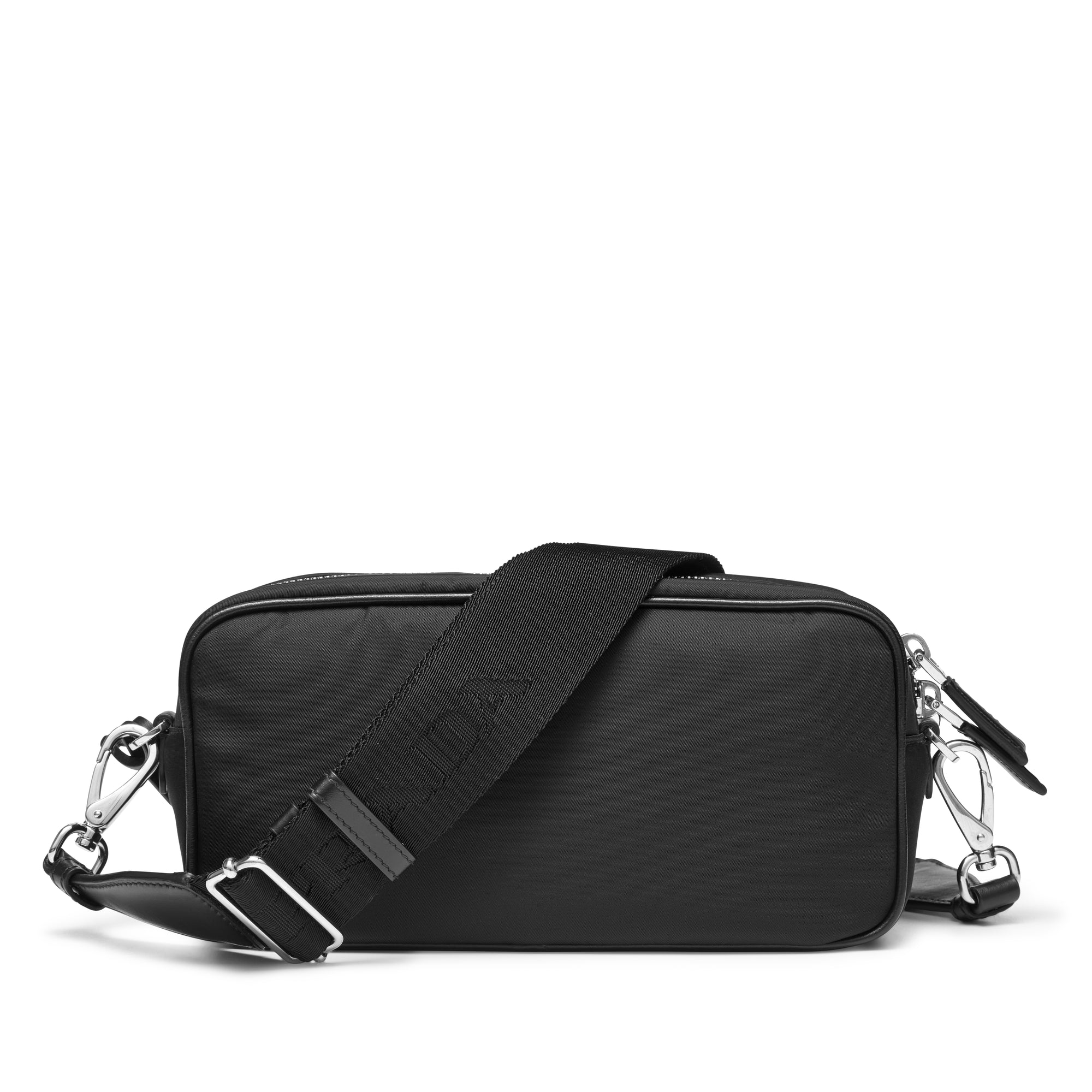 Black Re-nylon And Leather Shoulder Bag