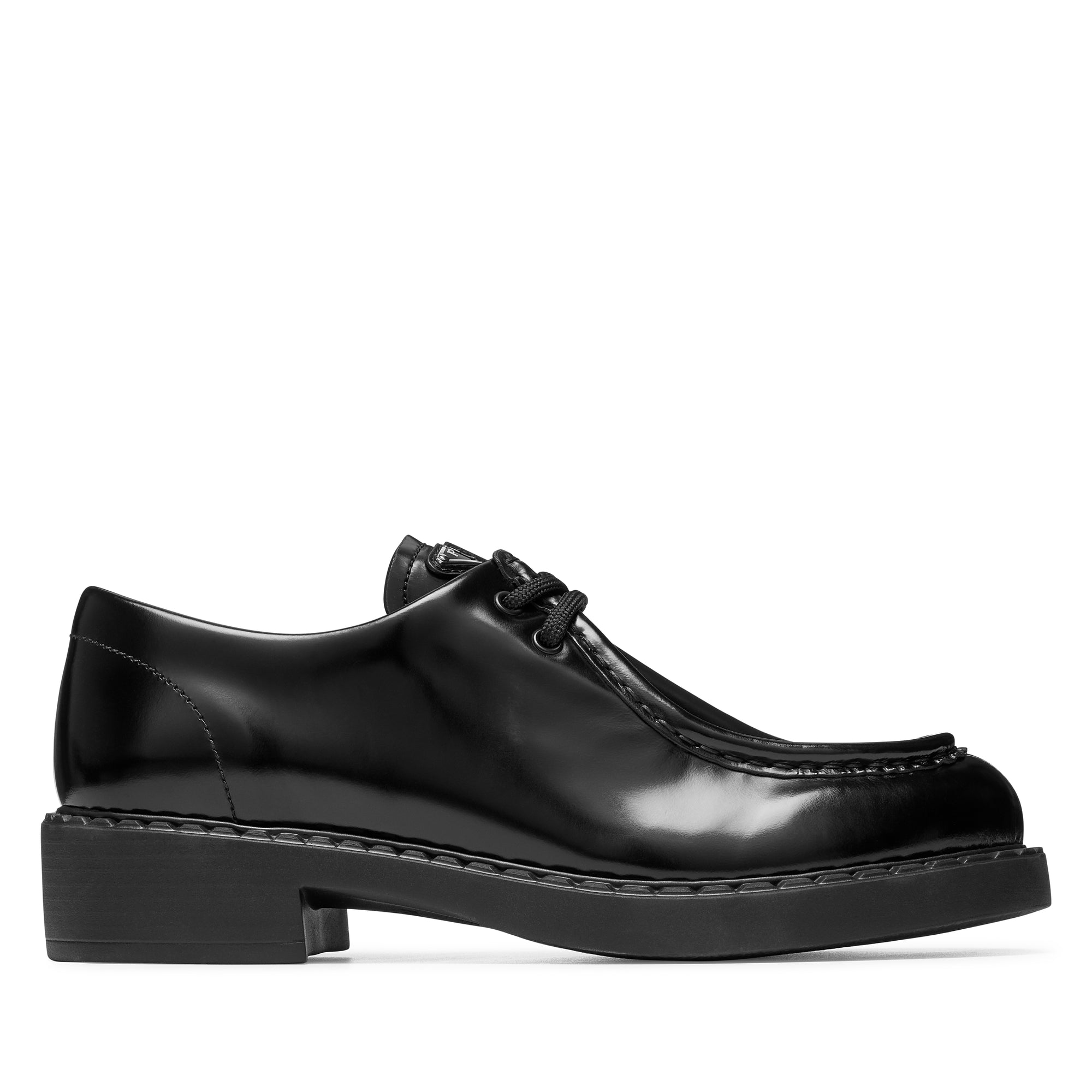 Prada: Women's Brushed Leather Lace-Up Shoes (Nero) DSMNY E-SHOP