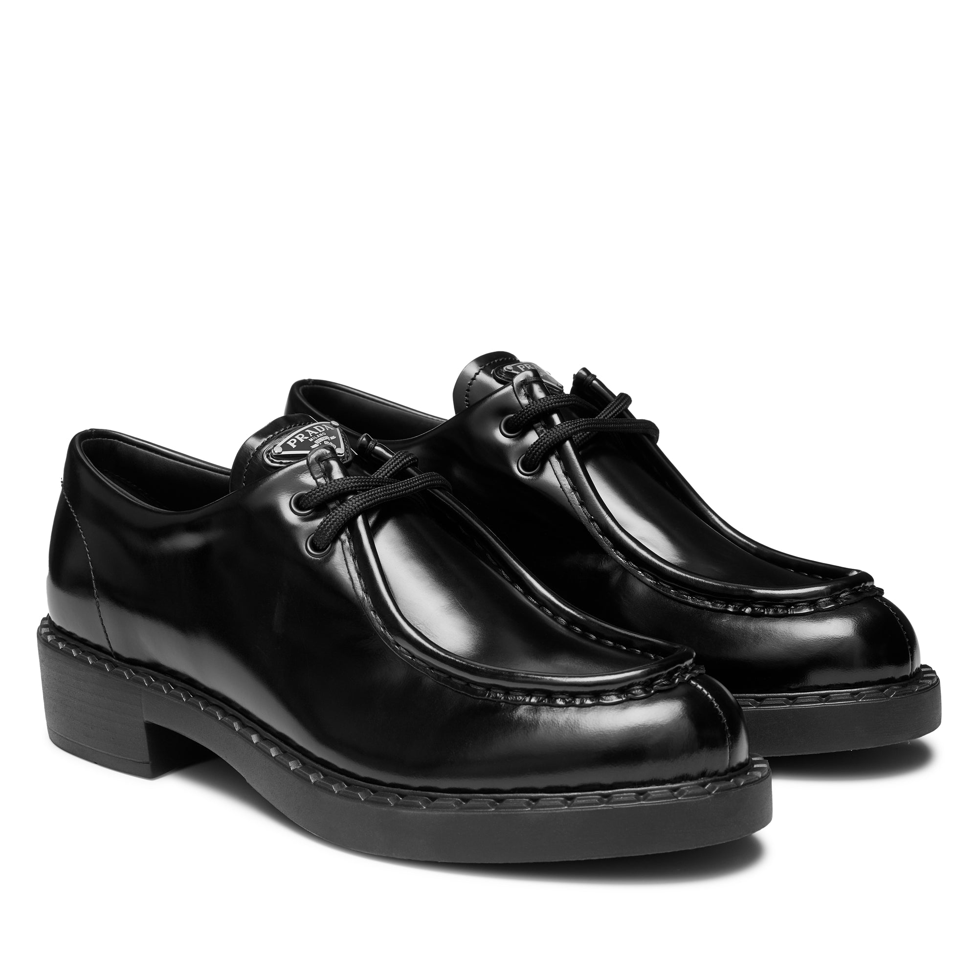 Prada - Women's Brushed Leather Lace-Up Shoes - (Nero) view 4