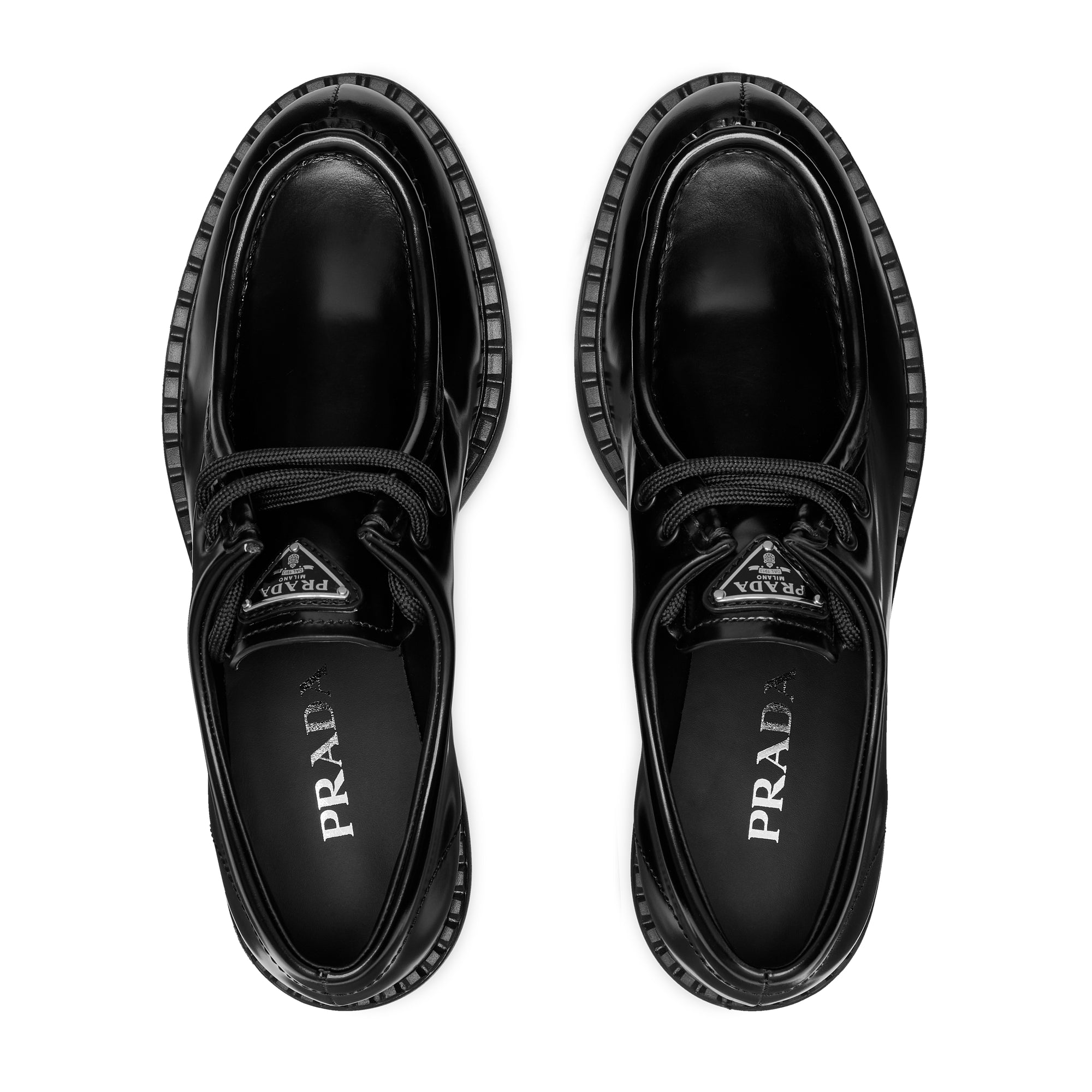 Prada Women's Brushed Leather Lace-Up Shoes (Nero)