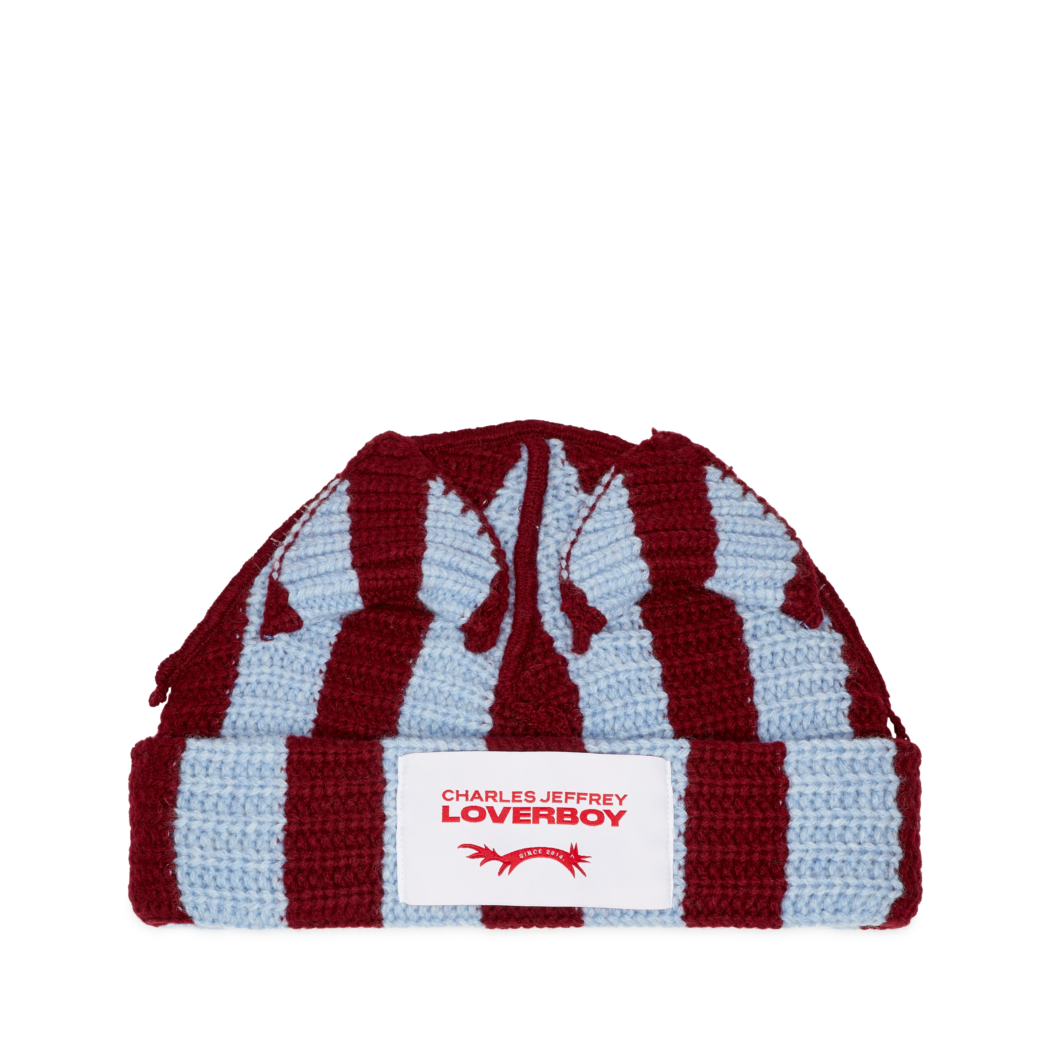 Charles Jeffrey - Men's Striped Ears Beanie - (Sky Blue Burgundy