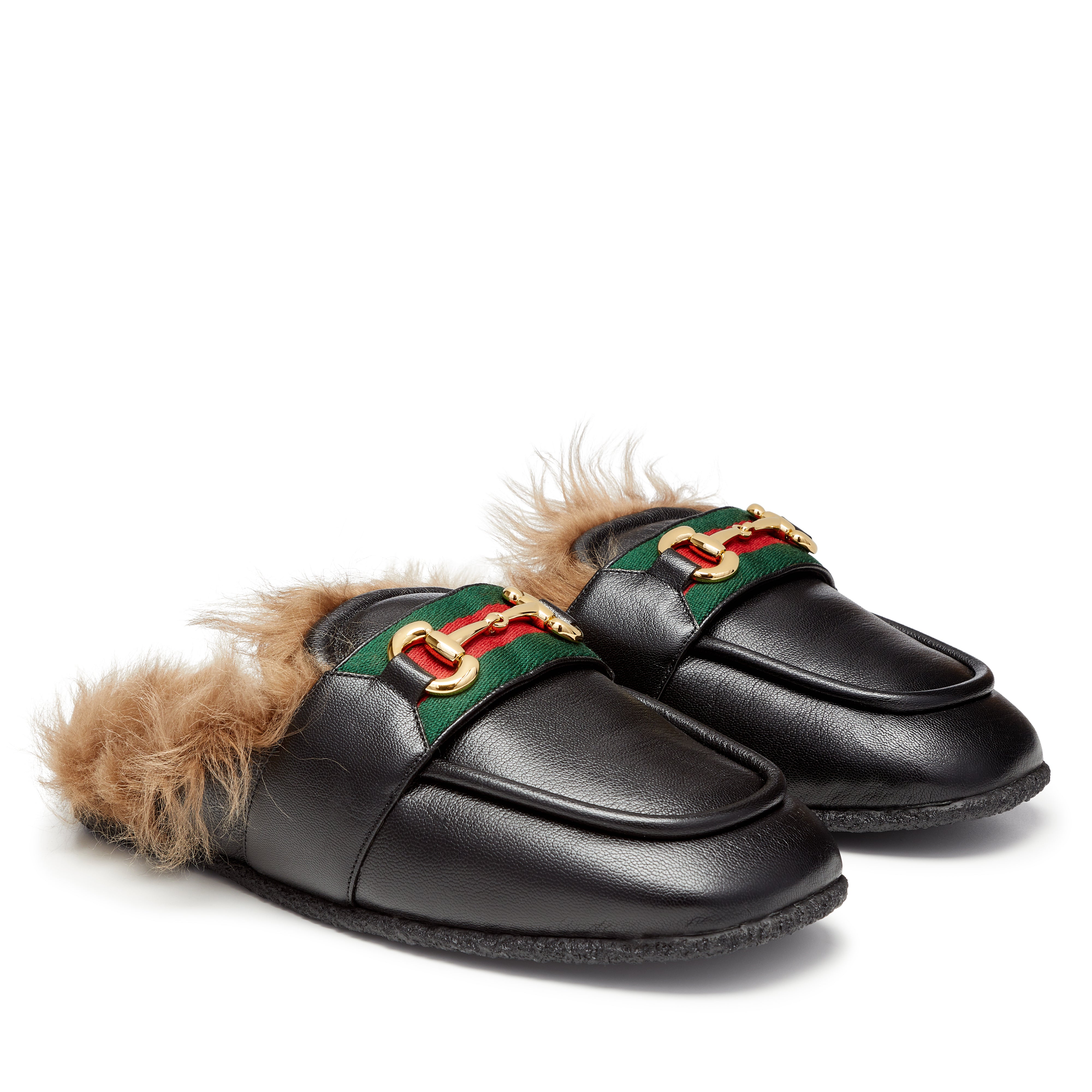 Gucci men's fur online slippers