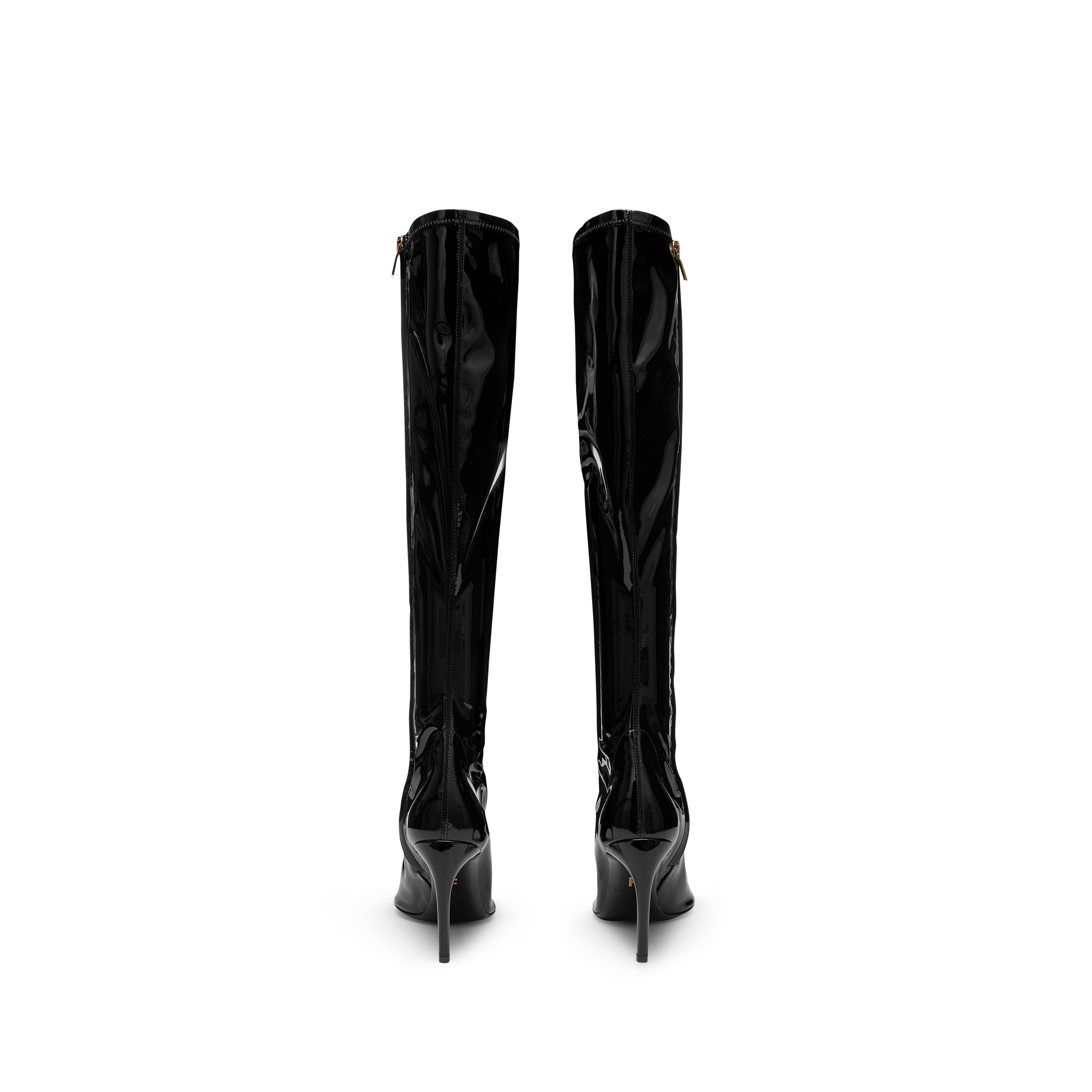 LEXI OVER THE KNEE BOOTS WITH STILETTO HEELS IN BLACK PATENT FAUX LEAT –  Where's That From UK