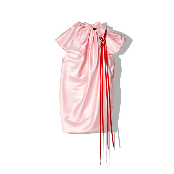 Simone Rocha - Women's Mini Pleated Heavy Satin Sack Dress - (Pink/Red)