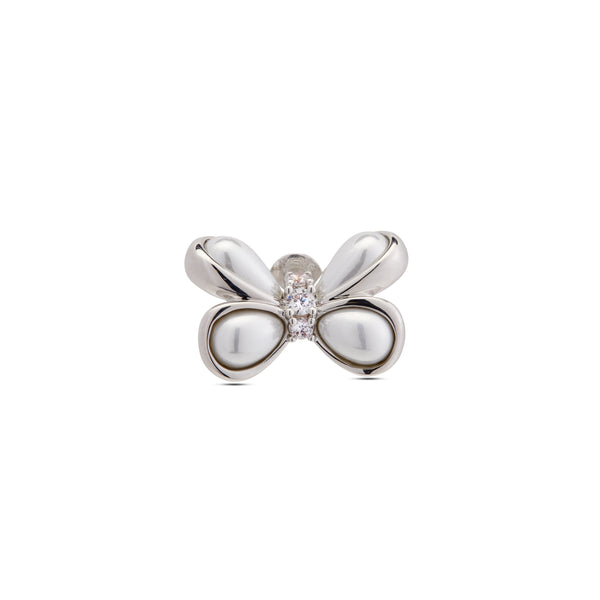 ShuShu/Tong - Women's Butterfly Flower Pearl Studs - (White)