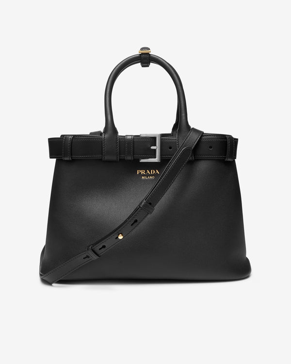 Prada - Women's Buckle Medium Leather Bag - (Black)