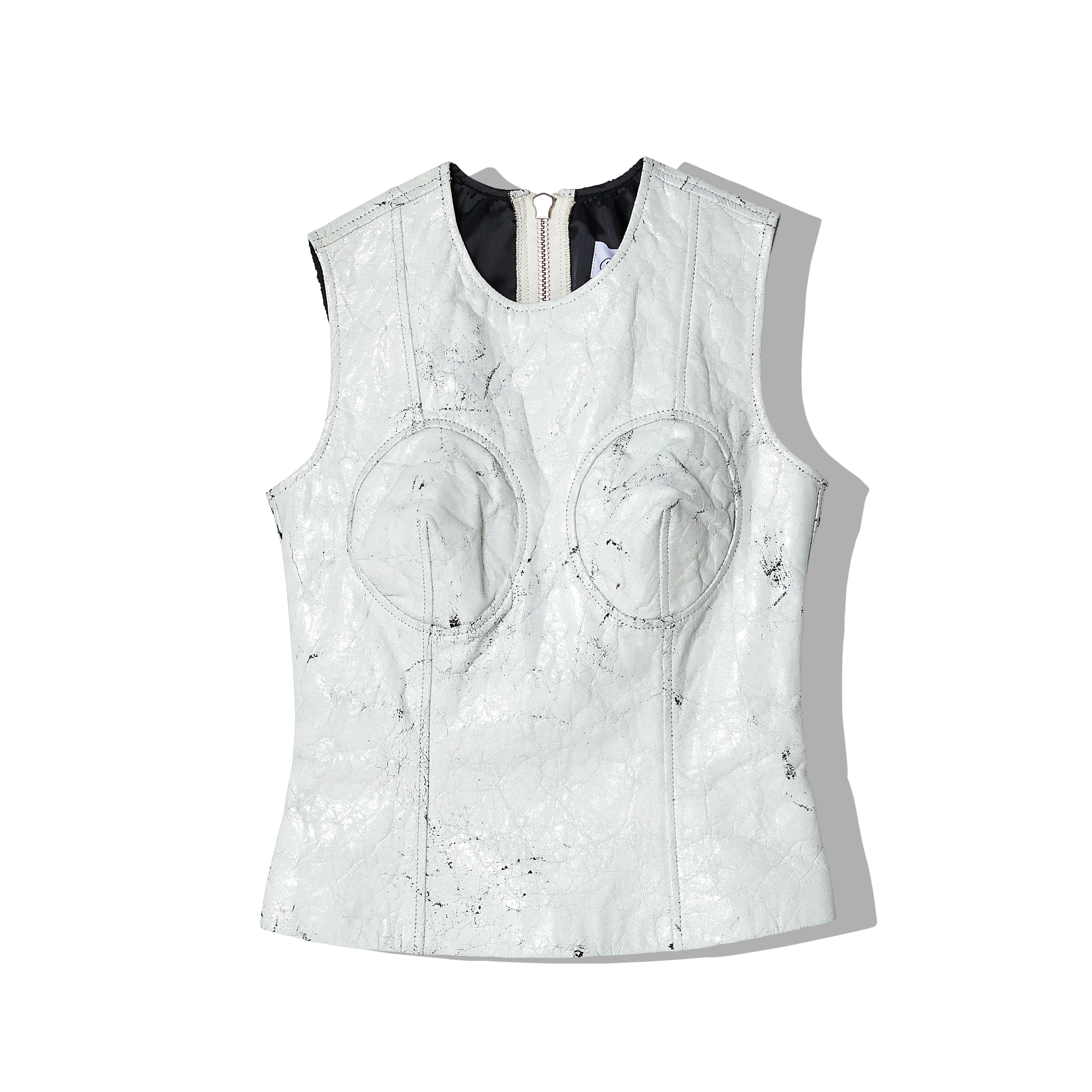 VAQUERA White Distressed Leather Tank Top