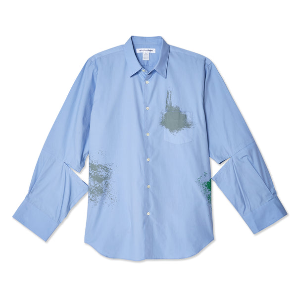 CDG Shirt - Men's Cotton Poplin Garment Printed Shirt - (Blue)
