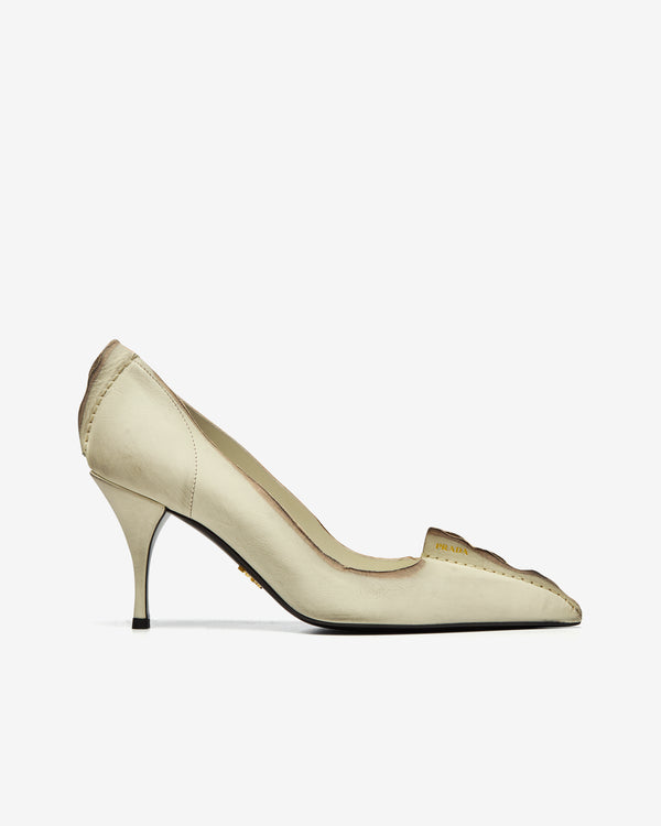 Prada - Women's Antiqued Leather Pumps - (Chalk)