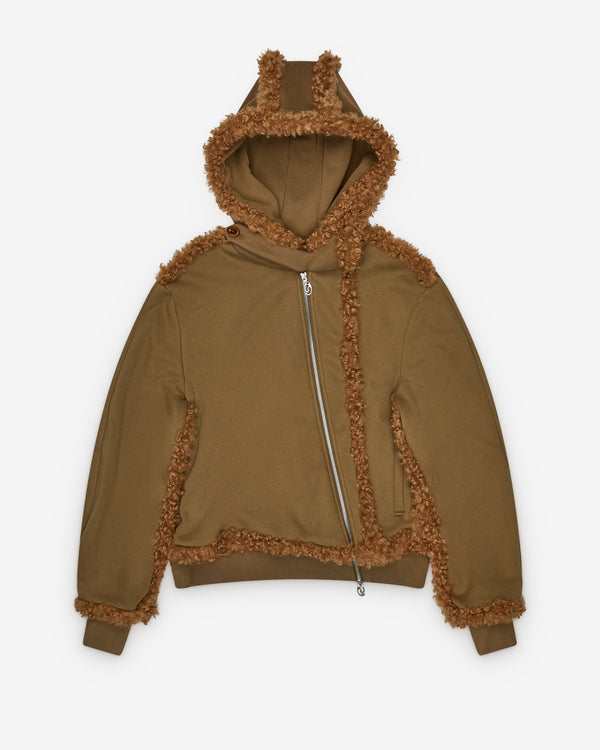 Oscar Ouyang - Men's Faux Fur Trim Zip Up Hoodie - (Khaki)