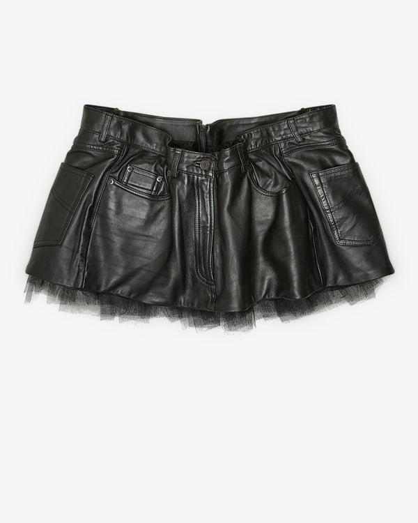 August Barron - Women's Scrunch Leather Skirt - (Black)