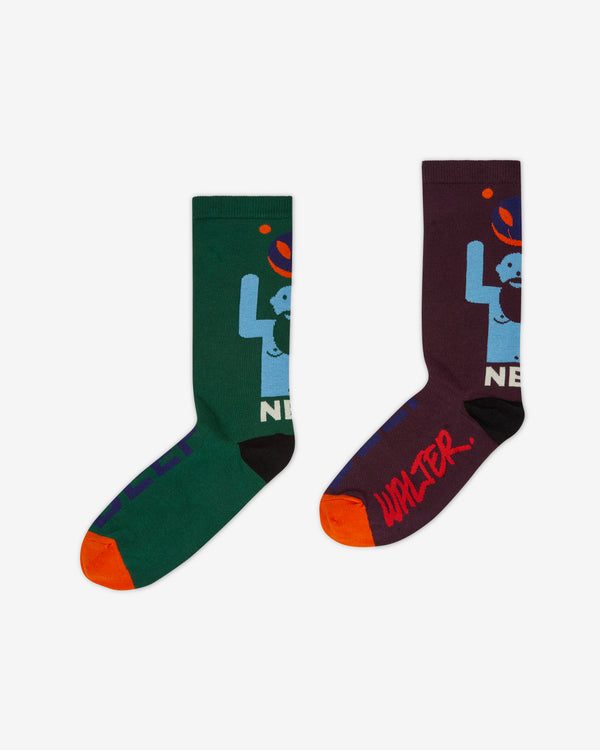Walter Van Beirendonck - Men's Beep Beep Socks - (Bordeaux/Green)
