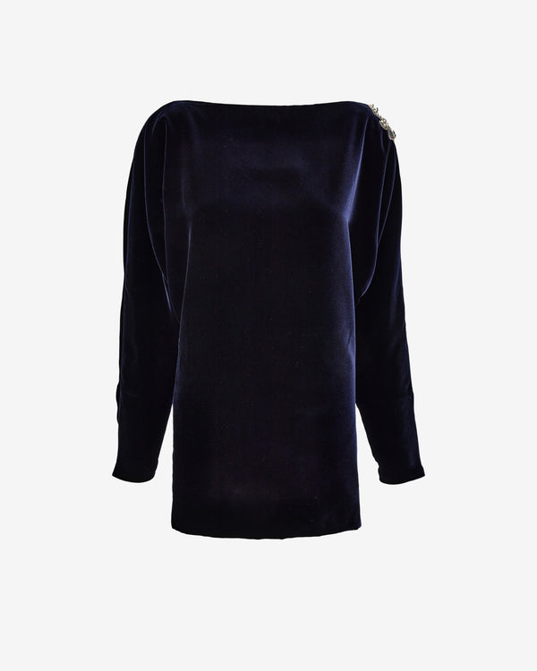 Versace - Women's Embroidered Velvet Mini Dress - (Dark Navy)