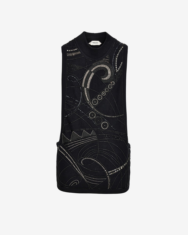 Versace - Women's Embroidered Stretch Cotton Jersey Tank Top - (Black)