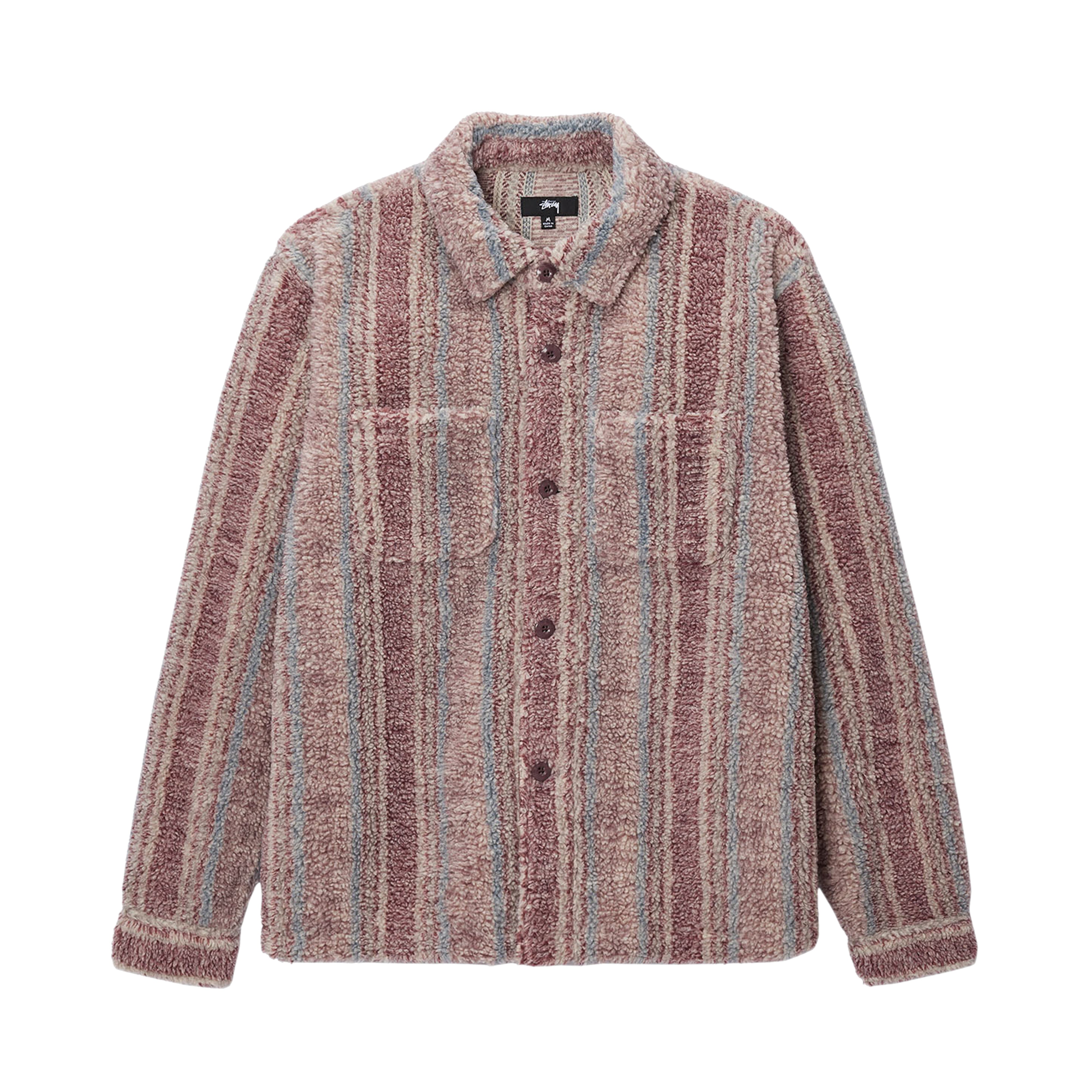 Stüssy: Men's Stripe Sherpa Shirt (Berry) | DSMNY E-SHOP