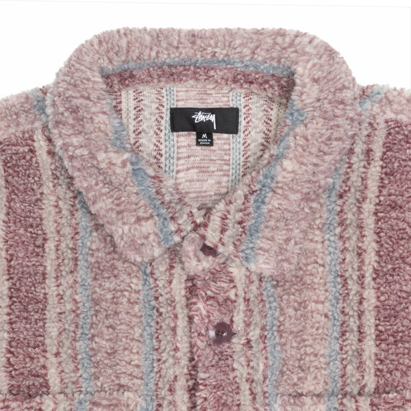 Stüssy - Men's Stripe Sherpa Shirt - (Berry)