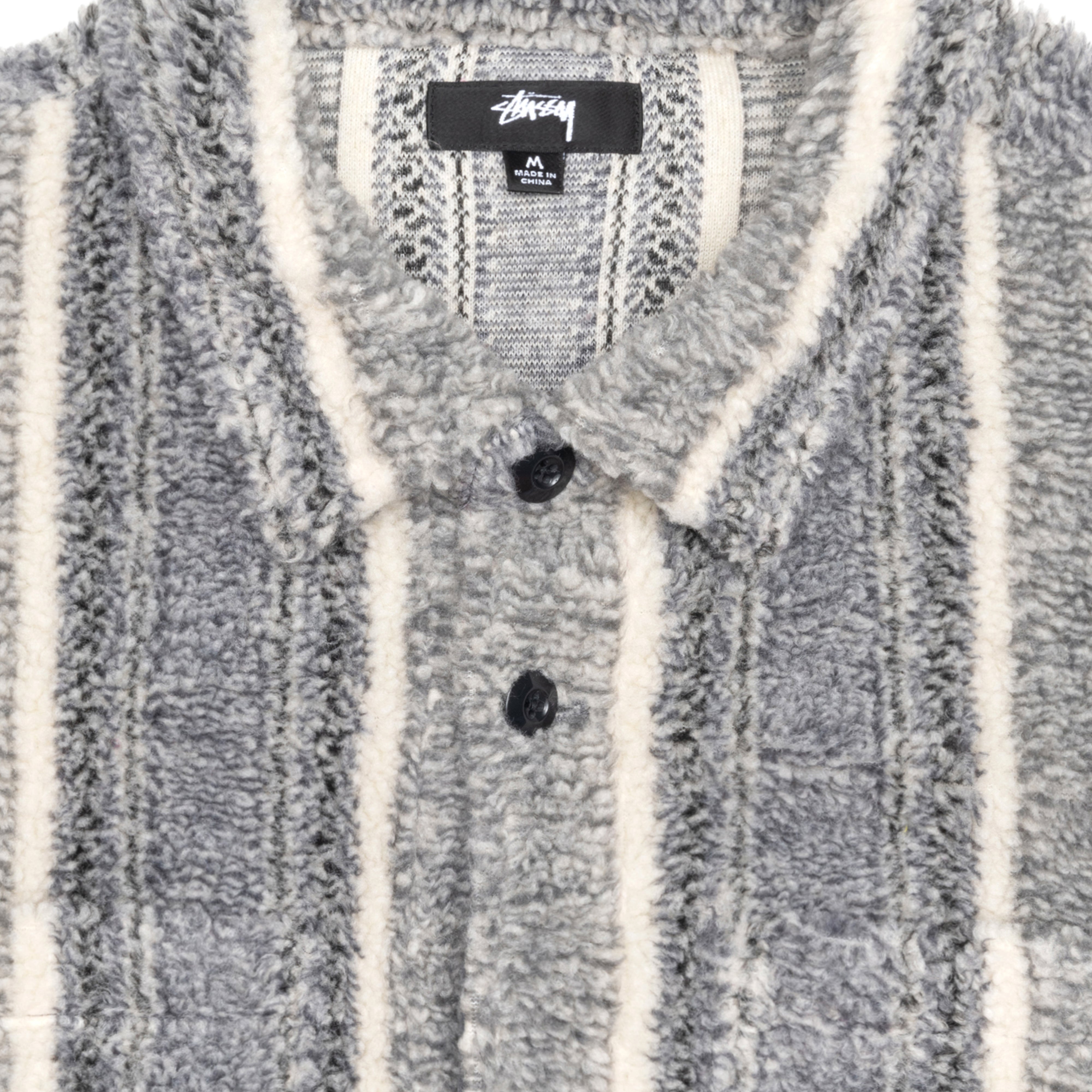 Stüssy - Men's Stripe Sherpa Shirt - (Charcoal) – DSMNY E-SHOP