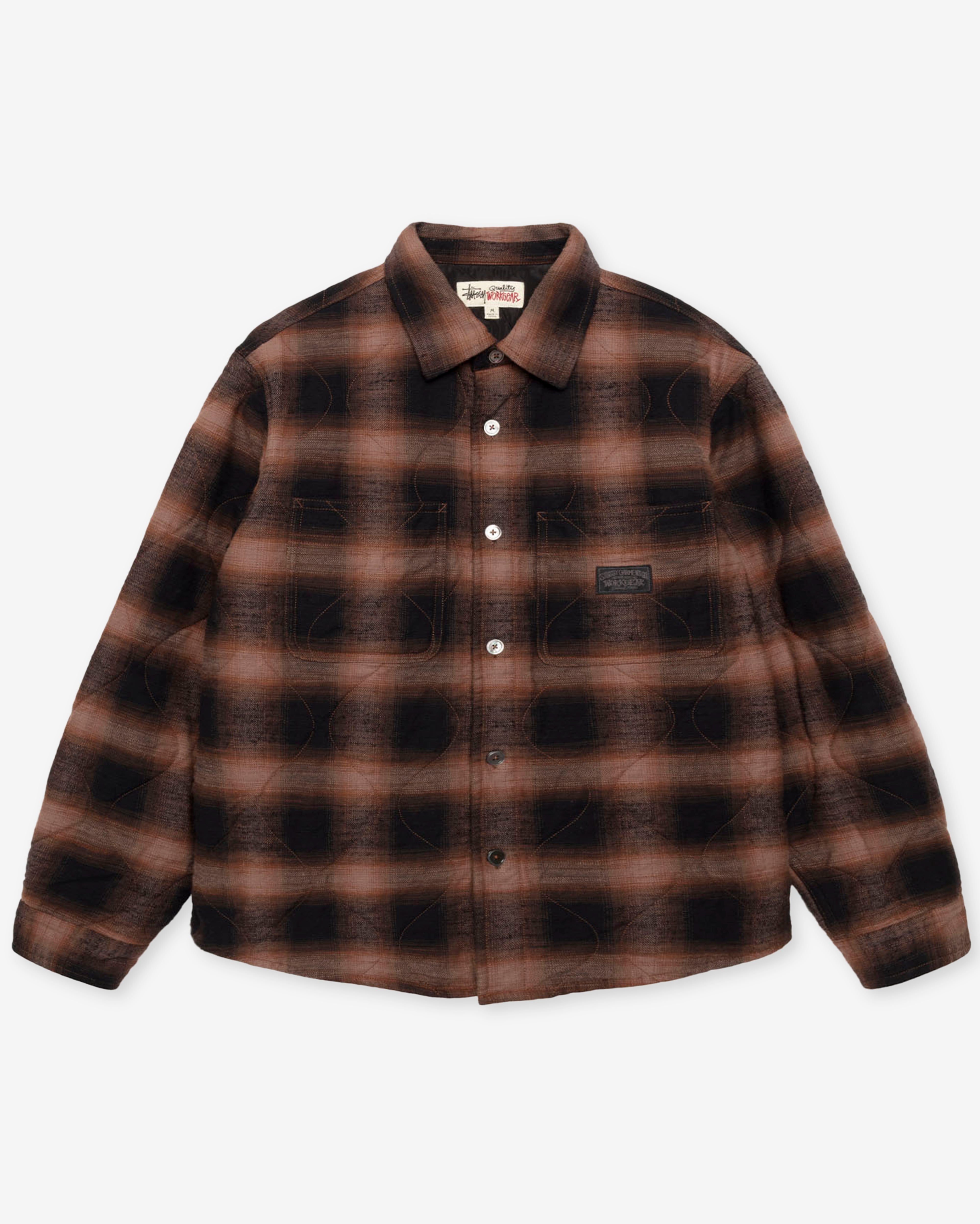 Stüssy: Men's Quilted Plaid Shirt Jacket (Brown) | DSMNY E-SHOP