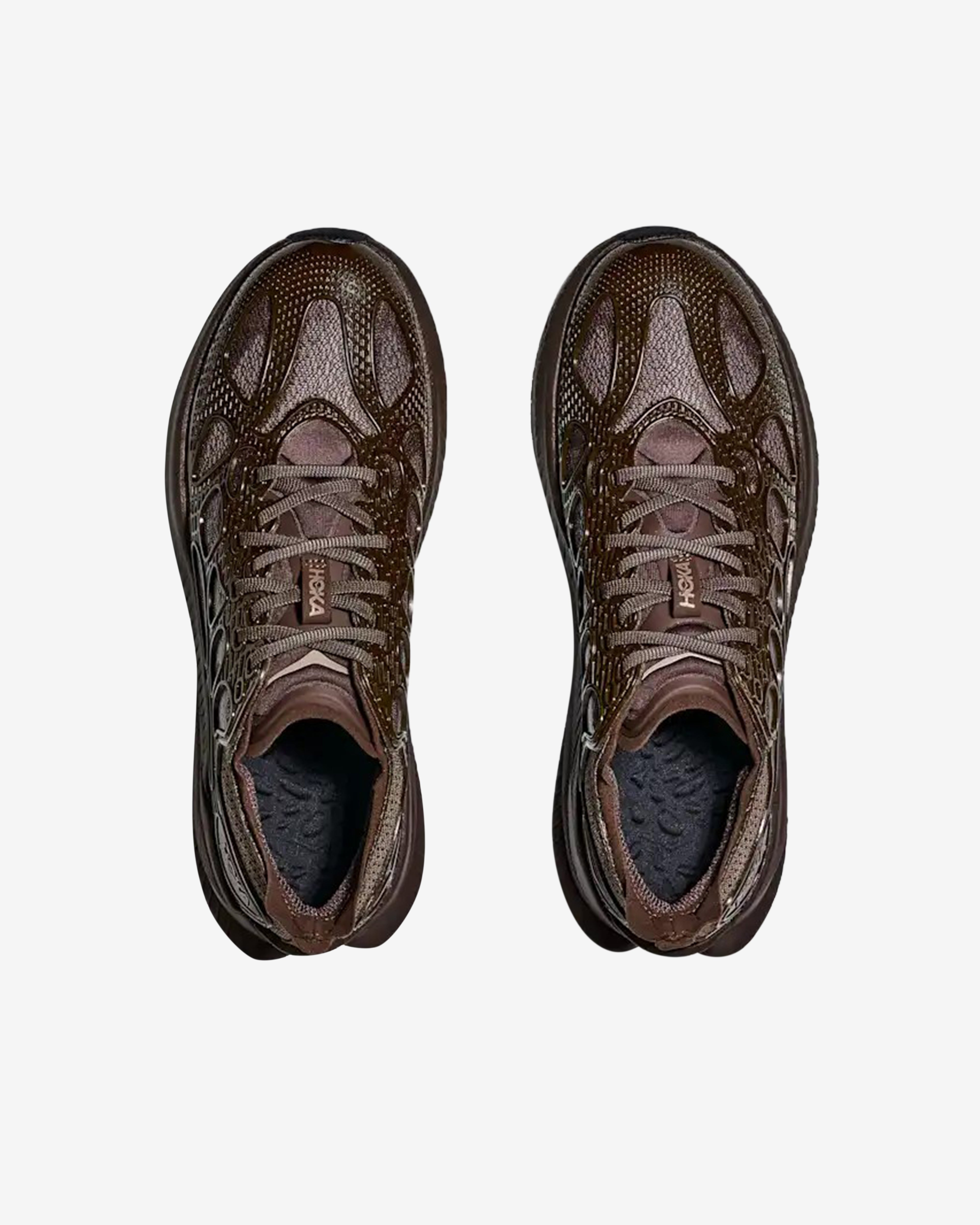 Hoka: Men's U Mach X Caged Sneakers (Walnut/Soaring Blue) | DSMNY