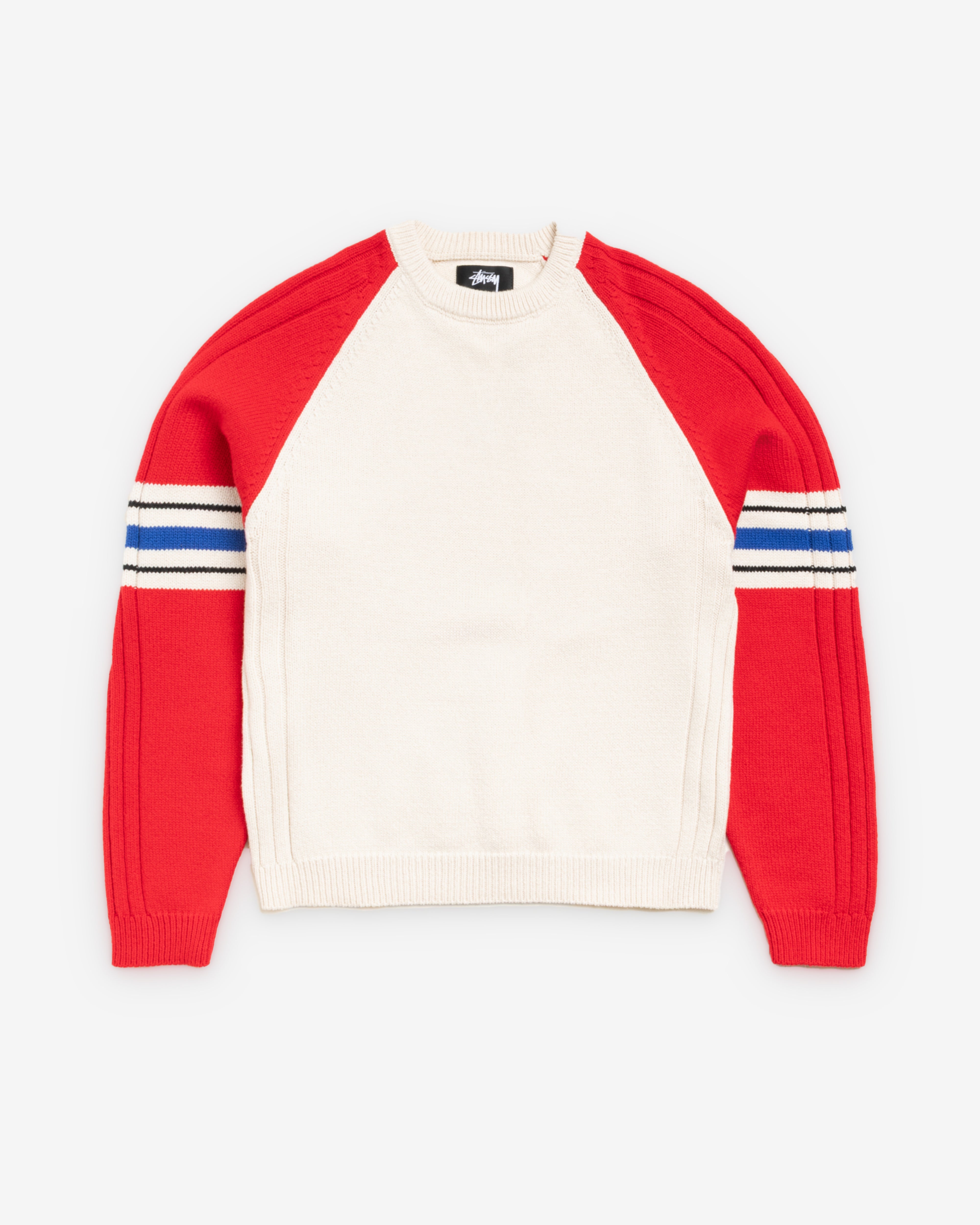 Stüssy: Men's Stripe Raglan Crew (Red) | DSMNY E-SHOP
