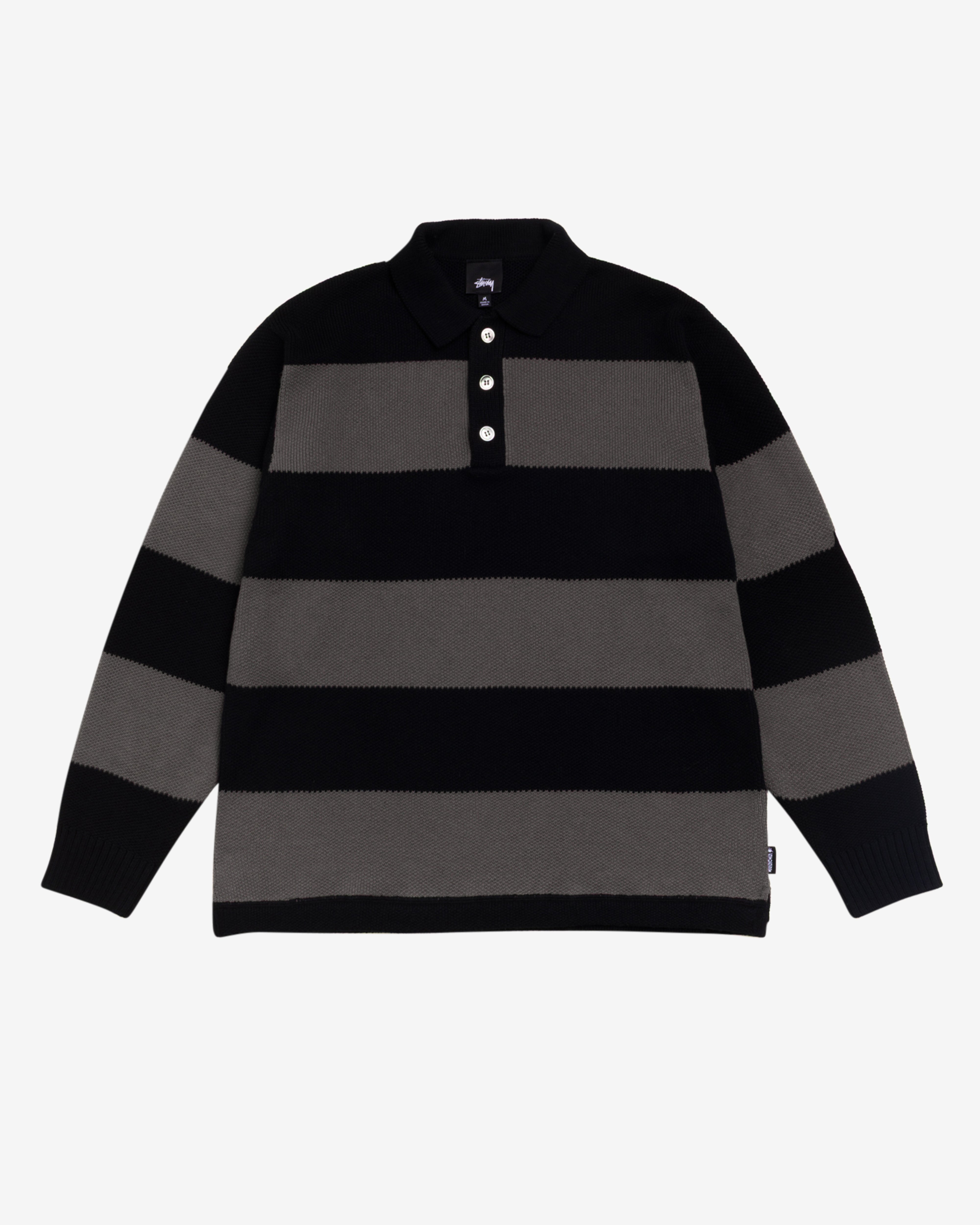 Stüssy: Pique Knit Striped Rugby (Black) | DSMNY E-SHOP