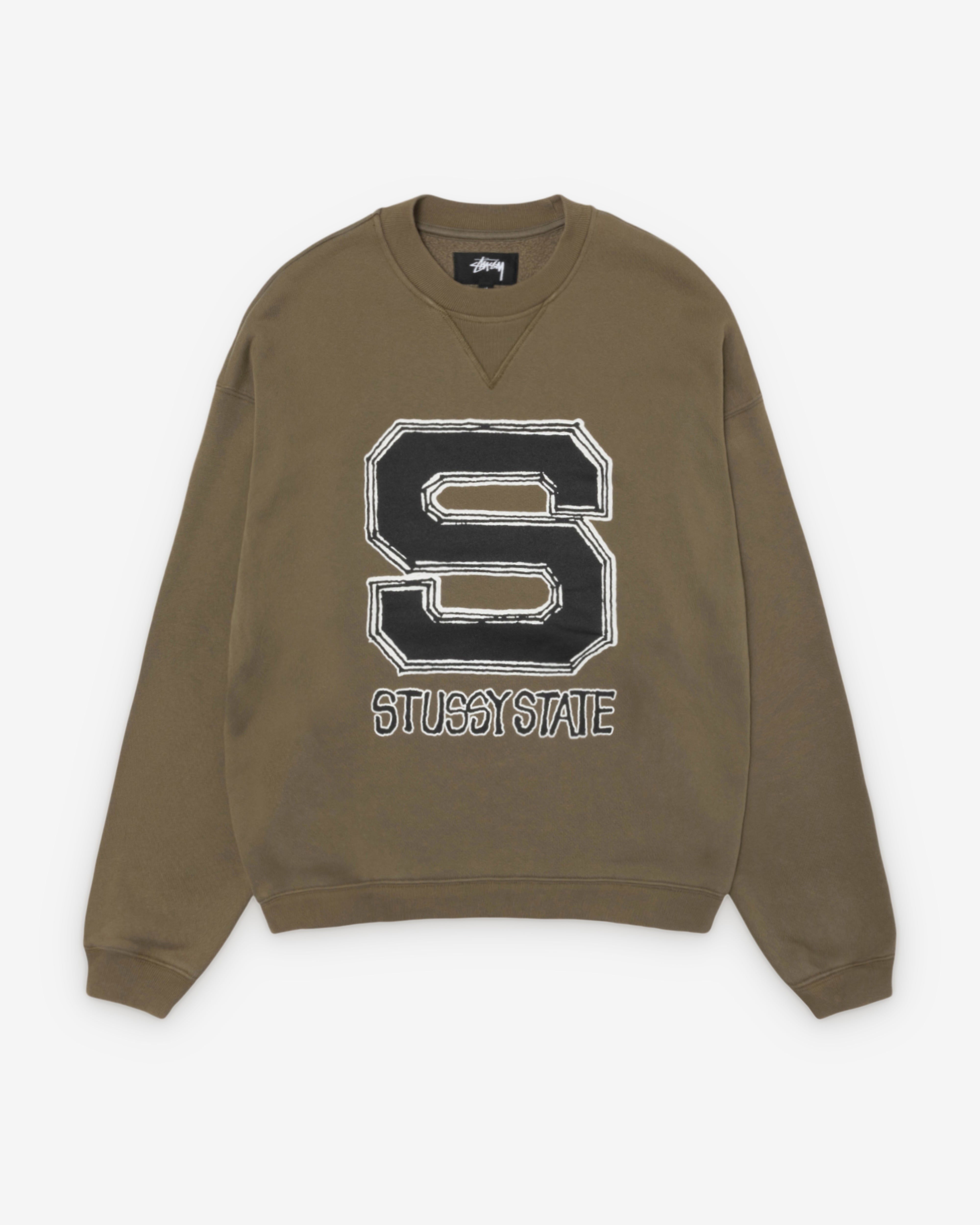 Stüssy: Men's Stüssy State Crewneck (Olive) | DSMNY E-SHOP