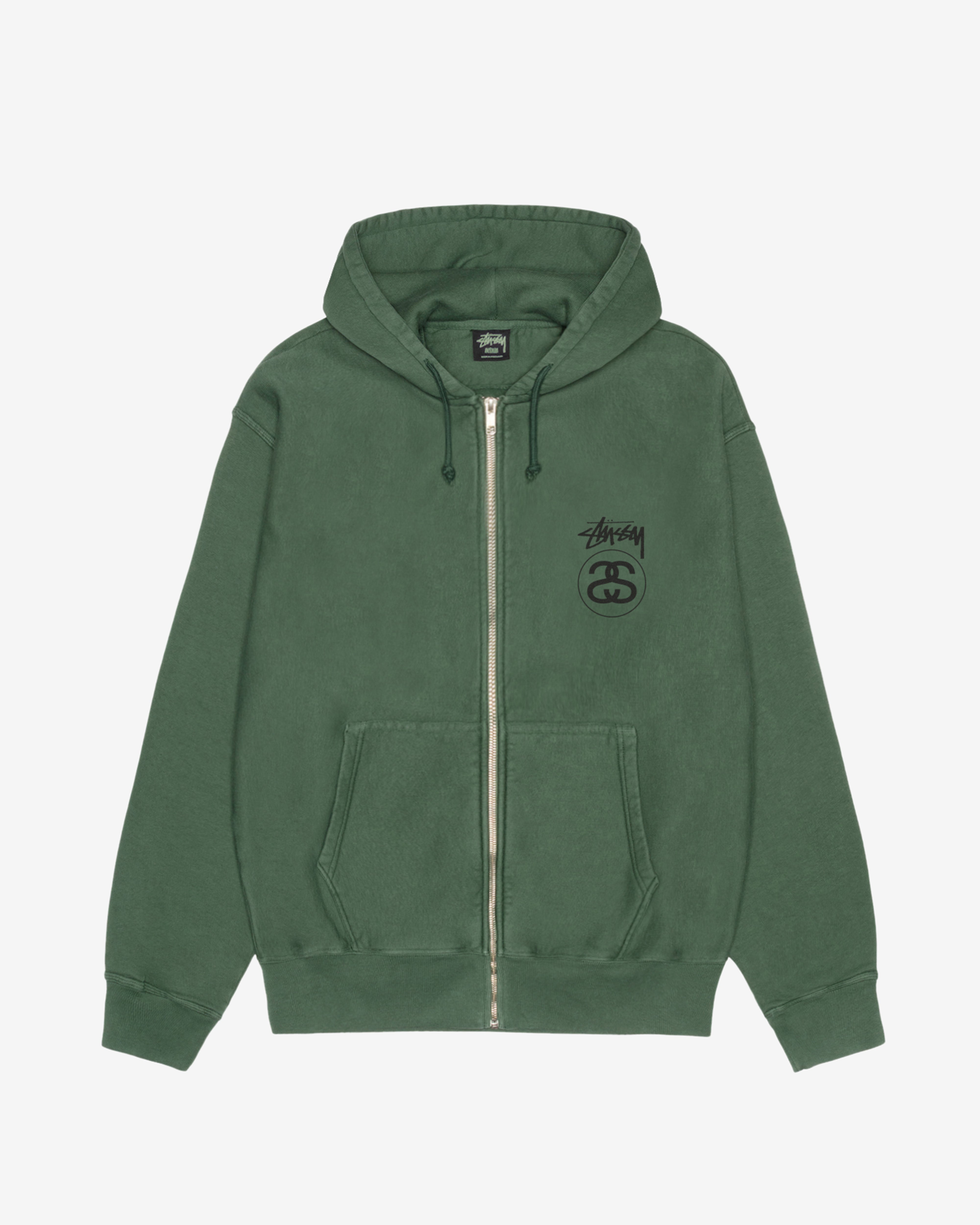 Stüssy: Men's Stock Link Pig. Dyed Zip Hoodie (Pine) | DSMNY E-SHOP
