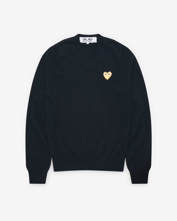 Play Comme des Garçons - Gold Heart V-Neck Sweater - (Black)