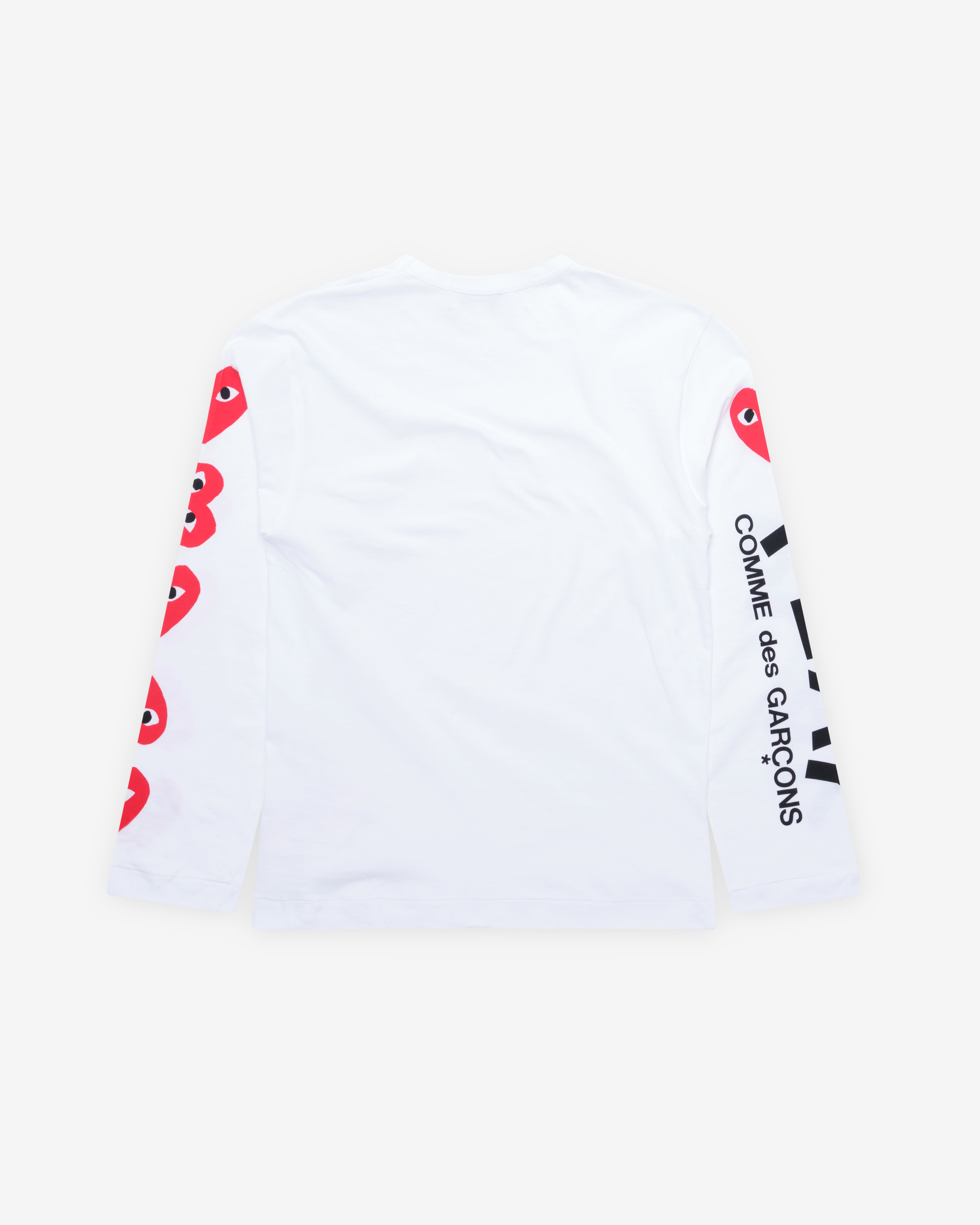 Ann ＋ commedesgarcon Play Comme des Garçons: 5 Heart Long Sleeve (White) | DSMNY E-SHOP
