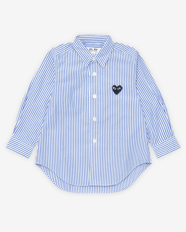 Play - Kid's Black Heart Striped Shirt - (Blue/White)