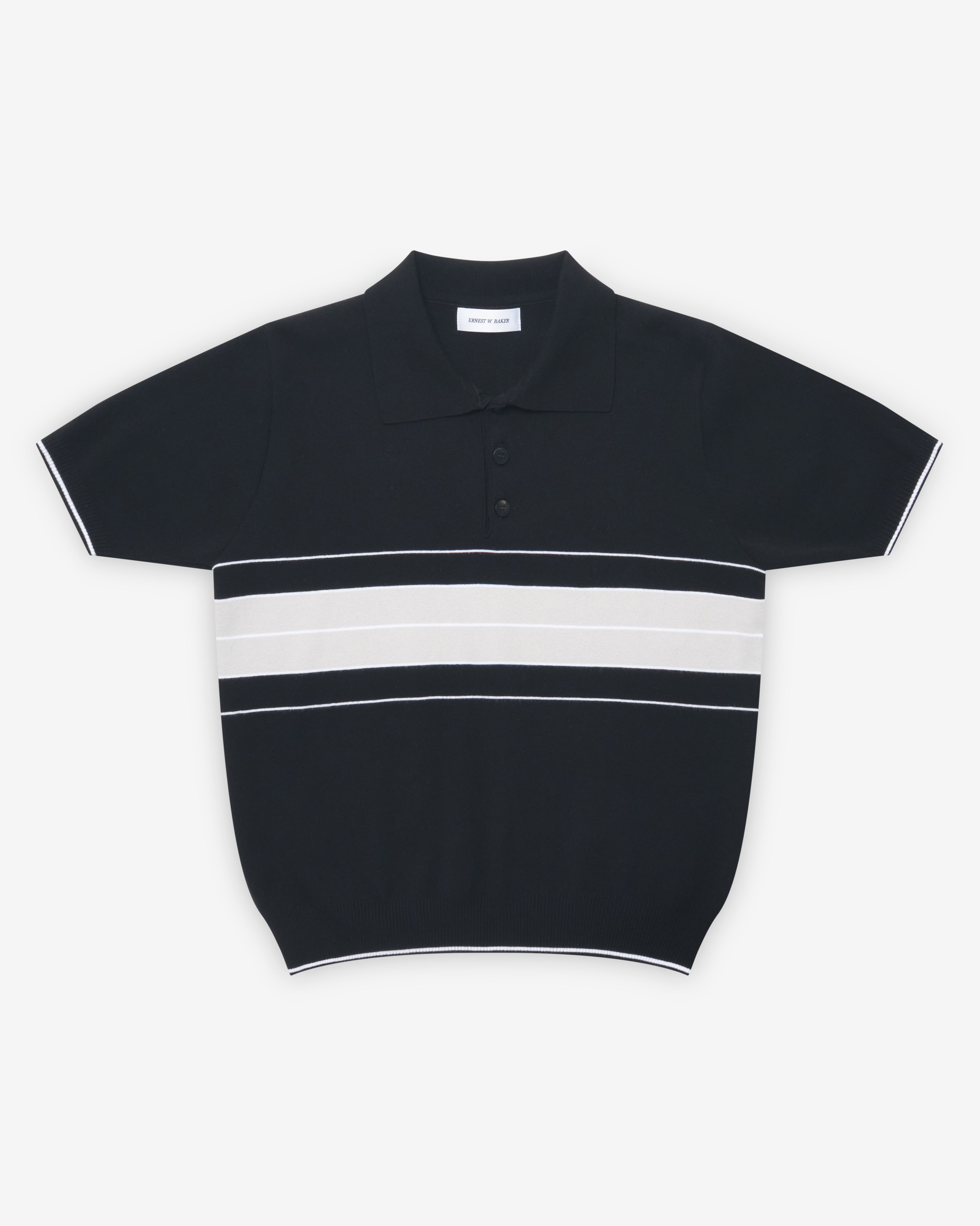 トップス ERNEST W. BAKER PIN STRIPE POLO Ernest W. Baker: White & Black Striped Polo | SSENSE