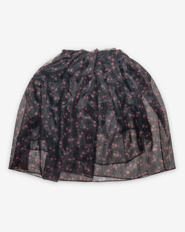 Simone Rocha - Women's Sheer Overlay Long Flounce Skirt - (Black Floral)