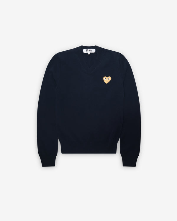 Play Comme des Garçons - Gold Heart V-Neck Sweater - (Navy)