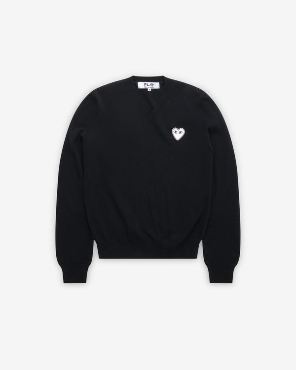 Play Comme des Garçons - White Heart V-Neck Sweater - (Black)