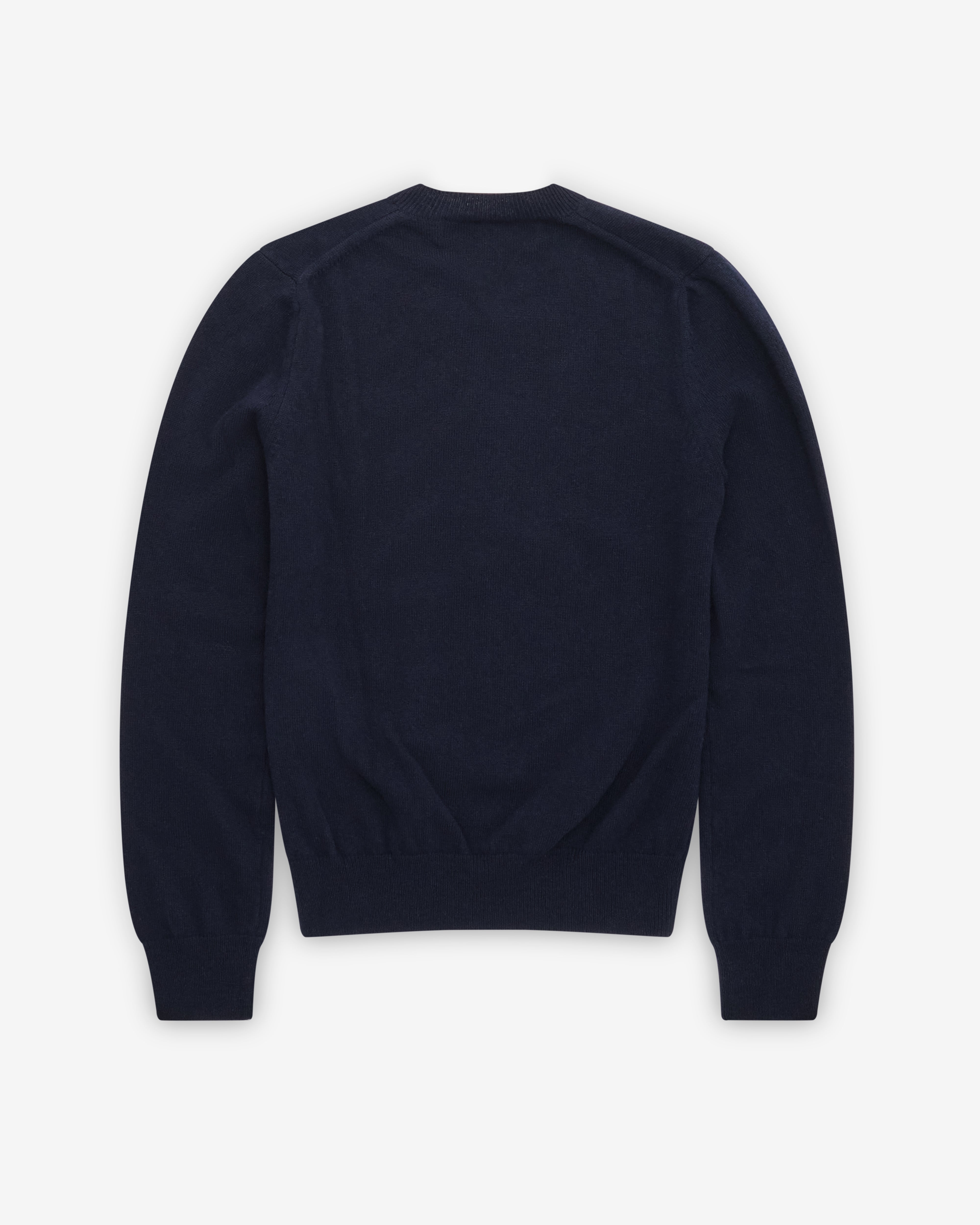 PLAY Comme des Garconsネイビー ニット Play Comme des Garçons: White Heart V-Neck Sweater (Navy) | DSMNY